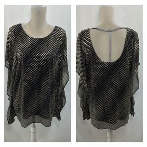 S. Levine Cocktail Blouse Women’s Large Rhinestone Cold Shoulders Golden Black